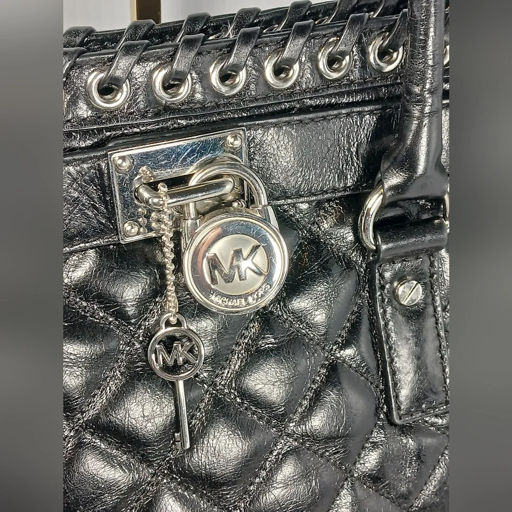 Michael Kors Black Quilted Hamilton Hippie Leather Grommet Bag